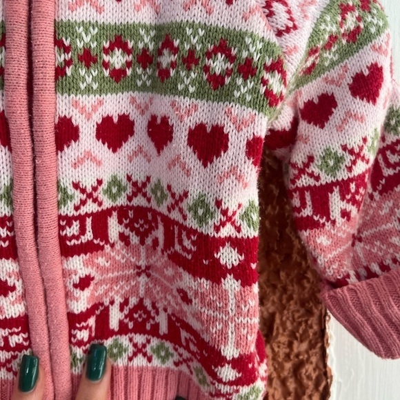 Girls Holiday Design Pink Hearts Zip Up Sweater- 12 months - Picture 2 of 6